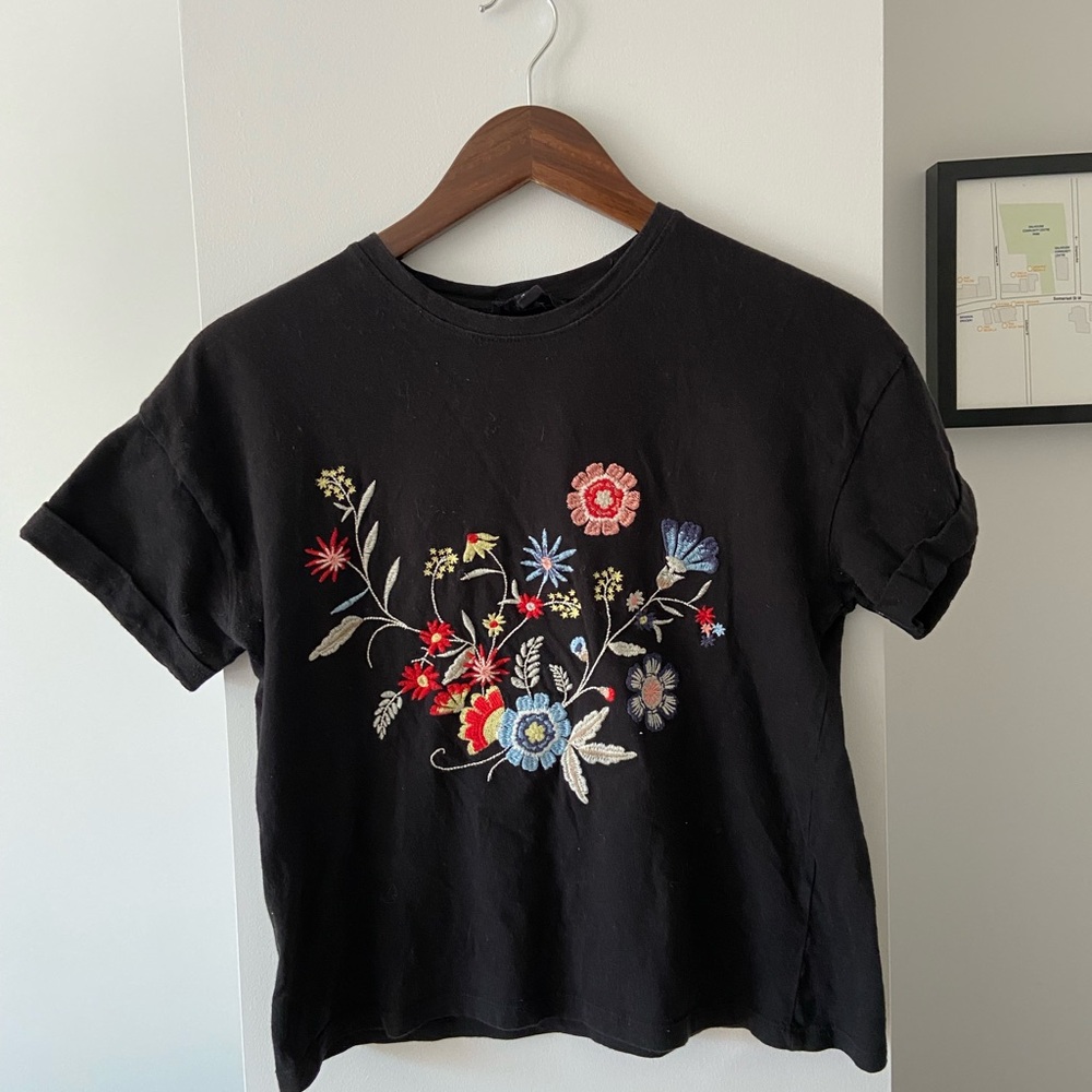 Embroidered Black Floral Women's Top